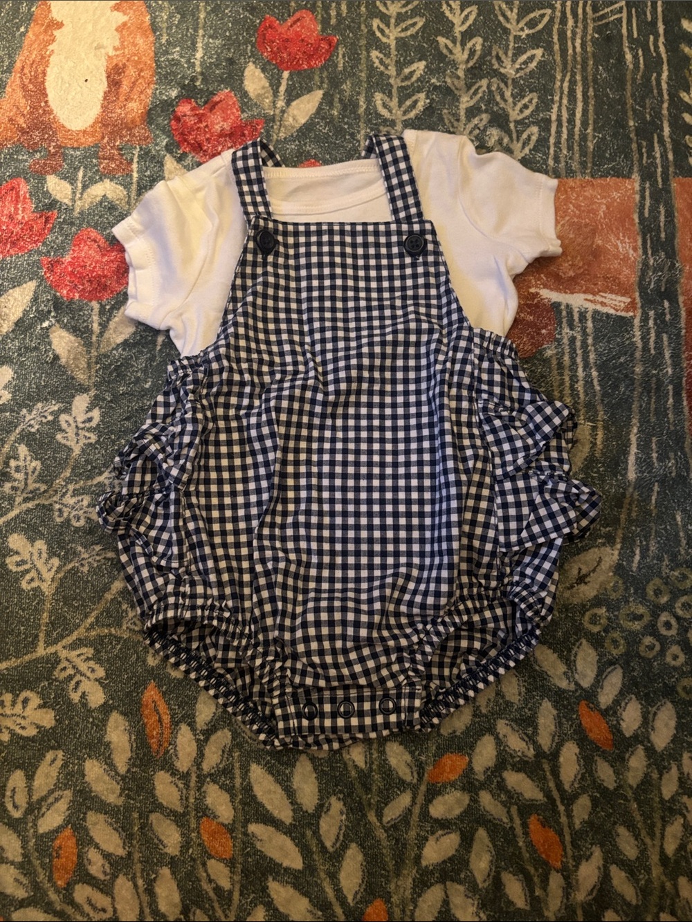 Carter's Navy Gingham Bubble Romper with White Tee
